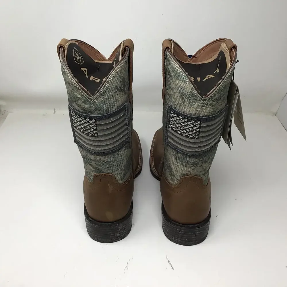 Ariat Mens Sport Patriot Western Boot Size 9.5 Distressed Brown Camo Gently Used